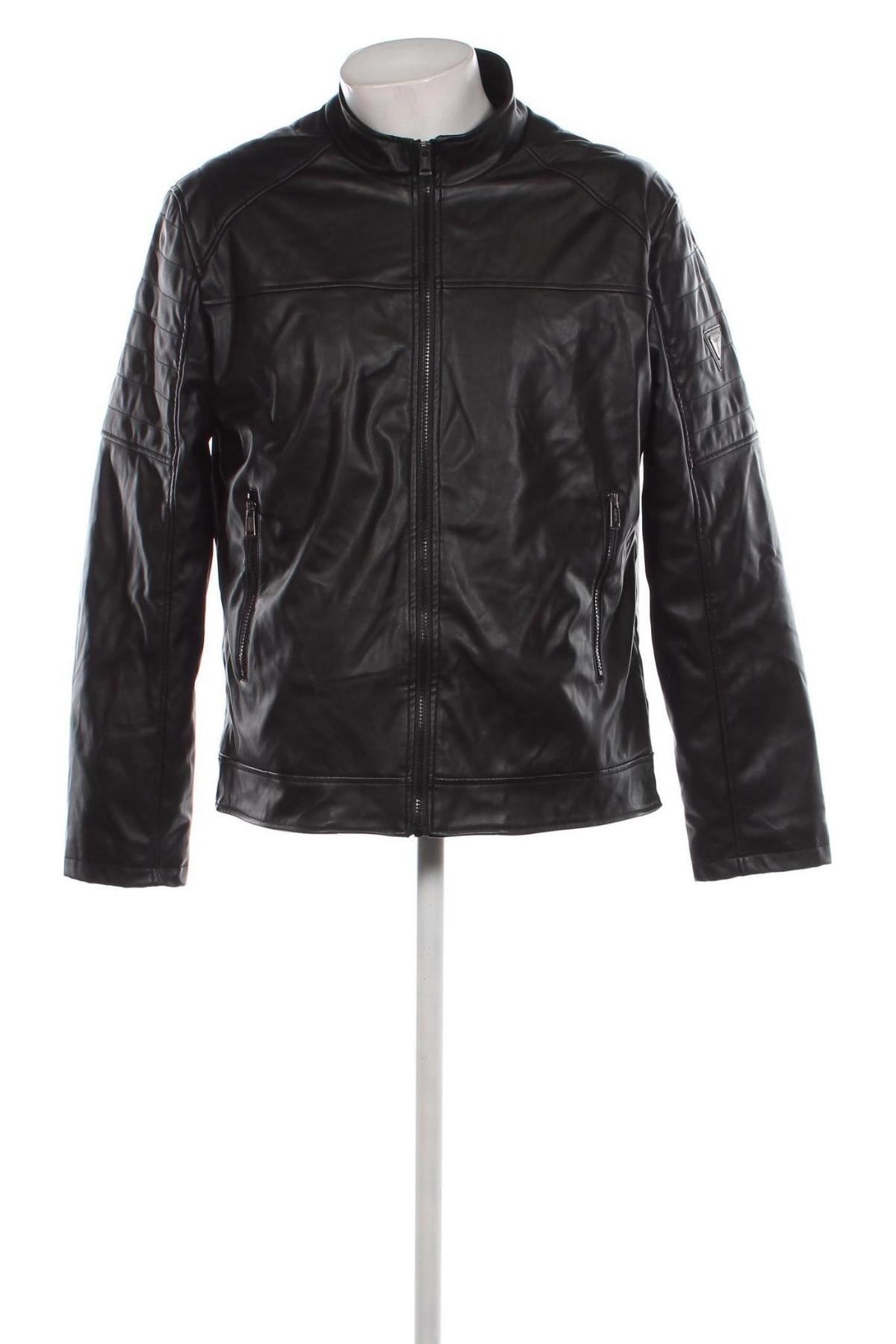 Ανδρικό δερμάτινο μπουφάν Guess, Μέγεθος XXL, Χρώμα Μαύρο, Τιμή 81,03 €