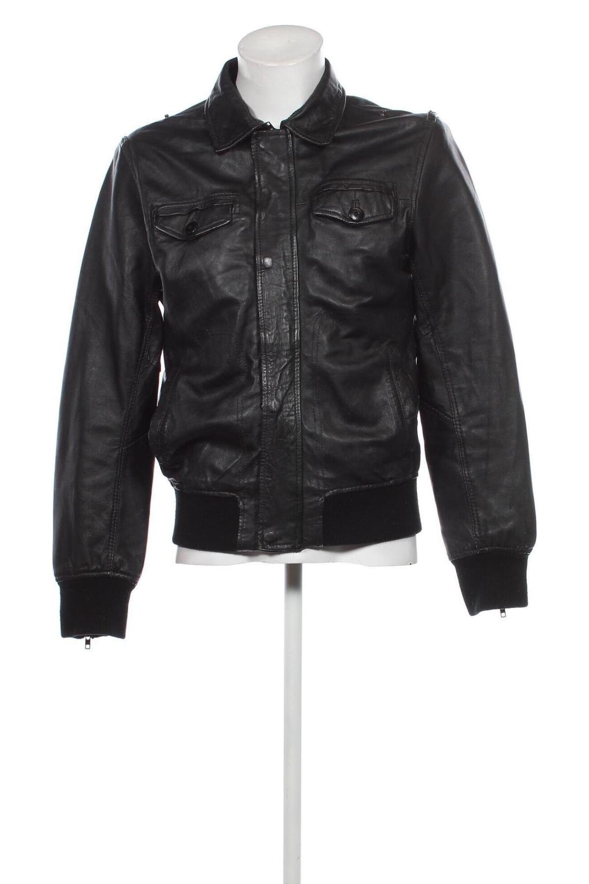 Ανδρικό δερμάτινο μπουφάν Jack & Jones, Μέγεθος XL, Χρώμα Μαύρο, Τιμή 84,74 €
