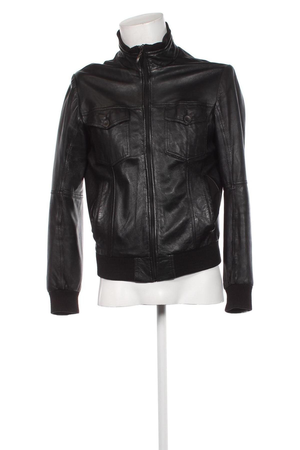 Ανδρικό δερμάτινο μπουφάν Zara Man, Μέγεθος L, Χρώμα Μαύρο, Τιμή 125,57 €