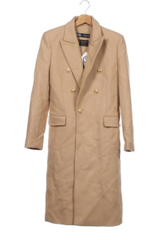 Дамско палто Zara, Размер XS, Цвят Кафяв, 95% полиестер, 5% еластан, Цена 119,25 лв.