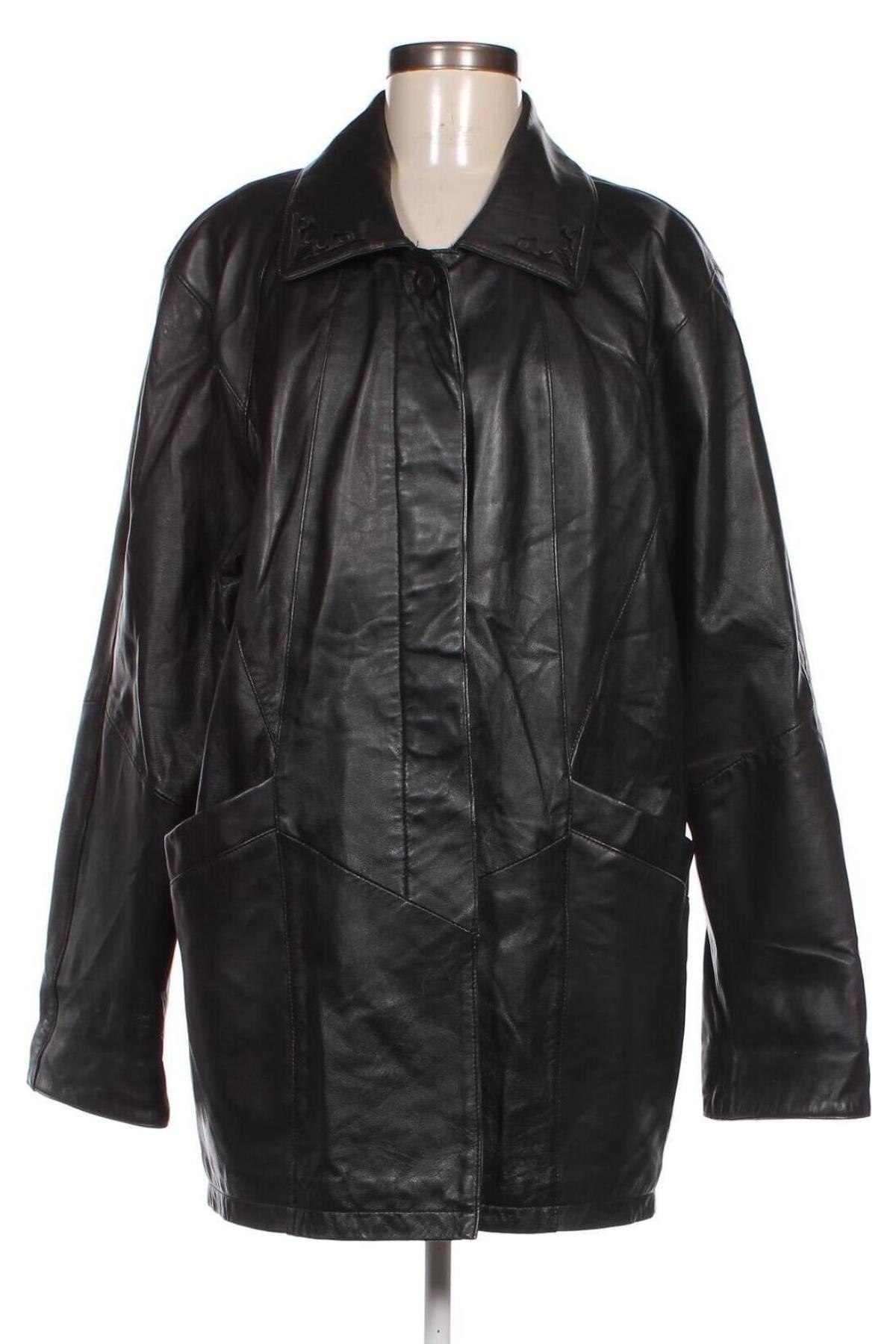 Дамско кожено яке, Размер XL, Цвят Черен, Цена 64,20 лв.
