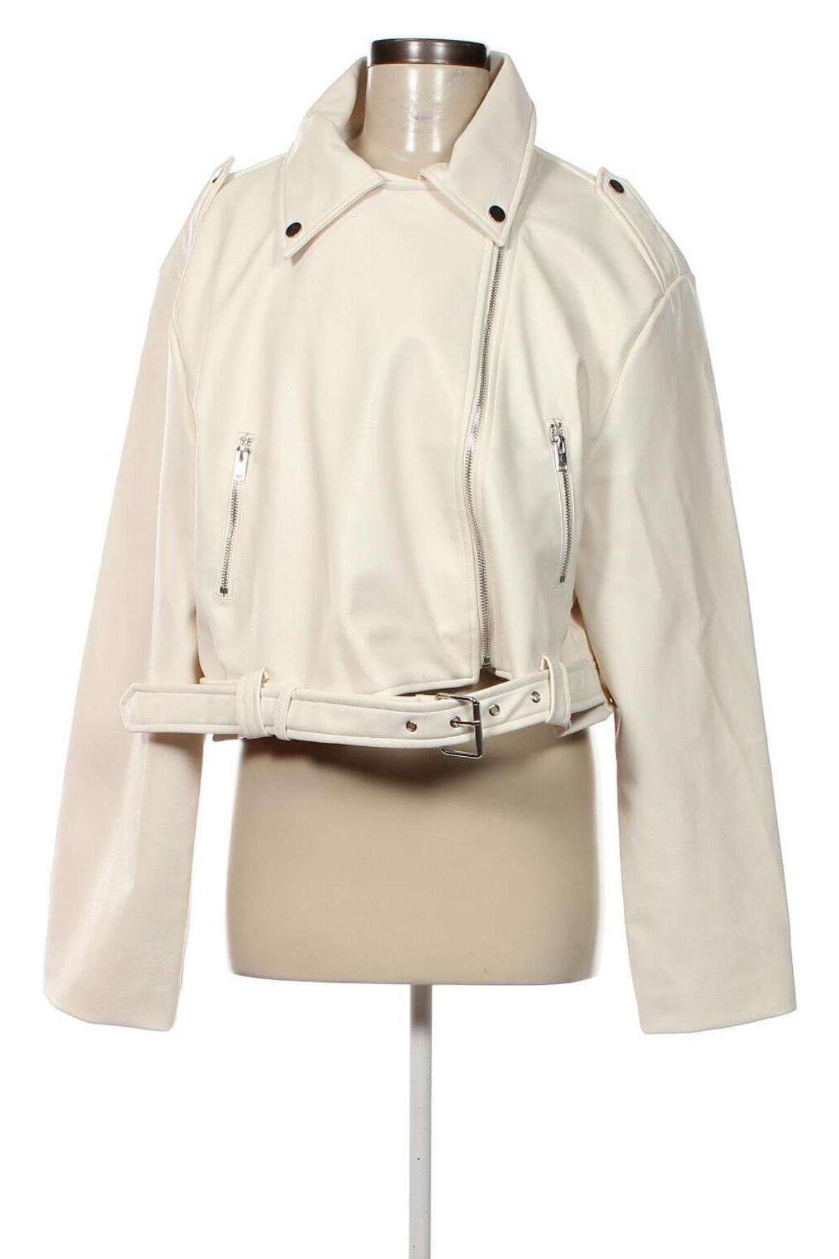 Γυναικείο δερμάτινο μπουφάν Gina Tricot, Μέγεθος L, Χρώμα Λευκό, Τιμή 35,96 €