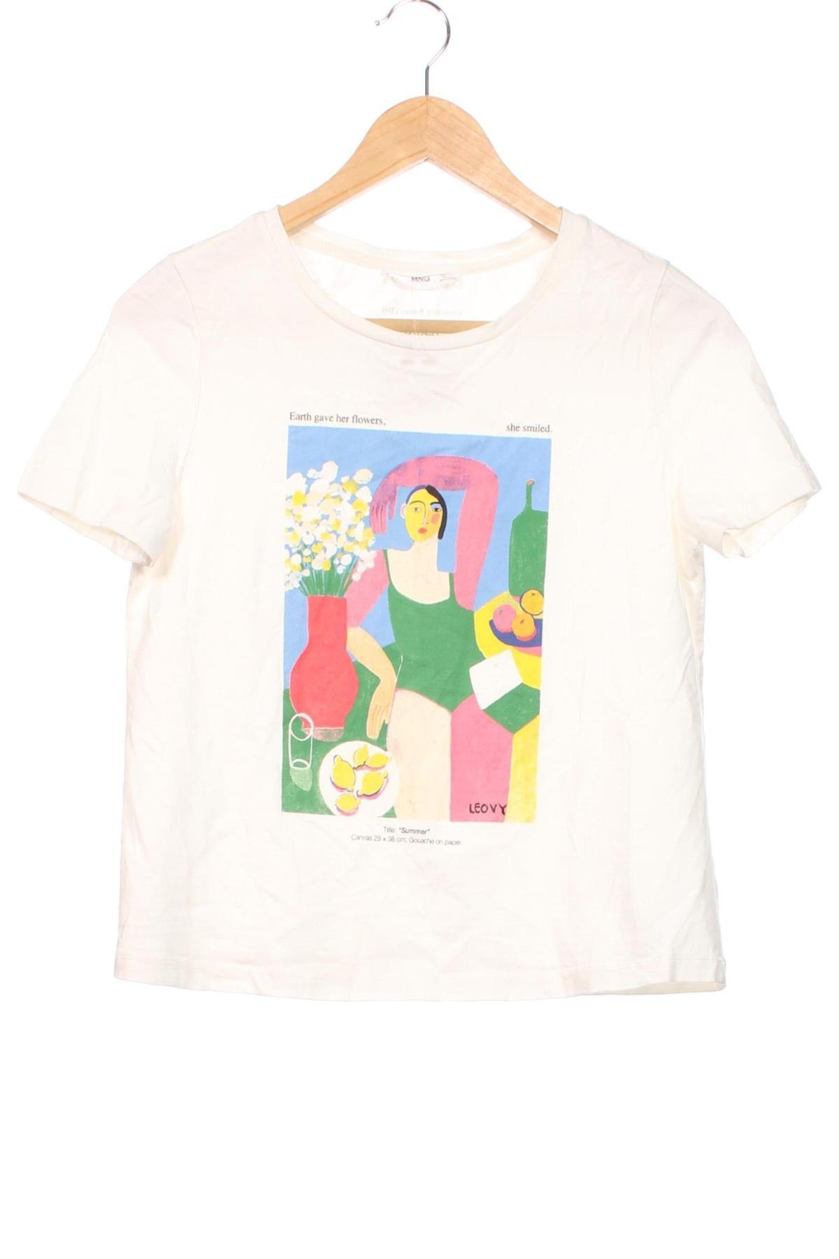 Γυναικείο t-shirt Mango, Μέγεθος XS, Χρώμα Λευκό, Τιμή 21,38 €