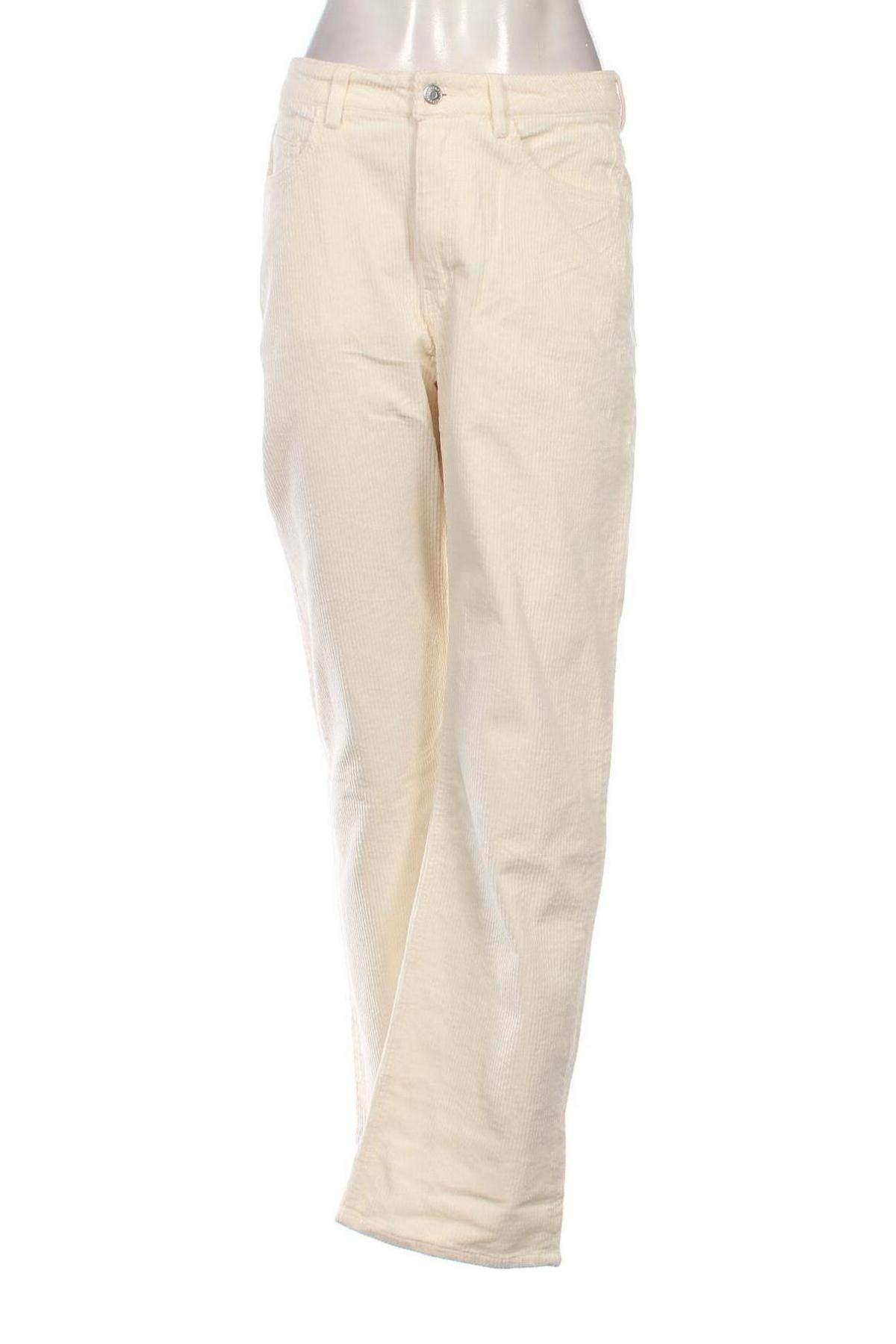 Pantaloni de velvet de femei Weekday, Mărime M, Culoare Ecru, Preț 65,99 Lei