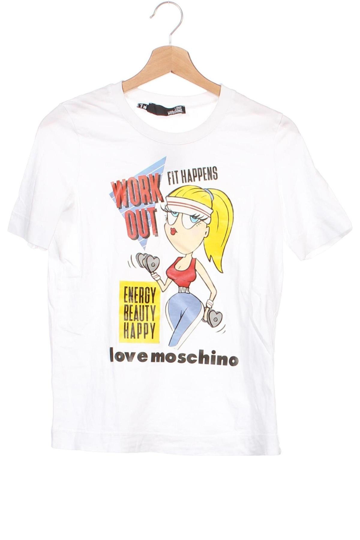 Damen T-Shirt Love Moschino, Größe XS, Farbe Weiß, Preis 22,99 €