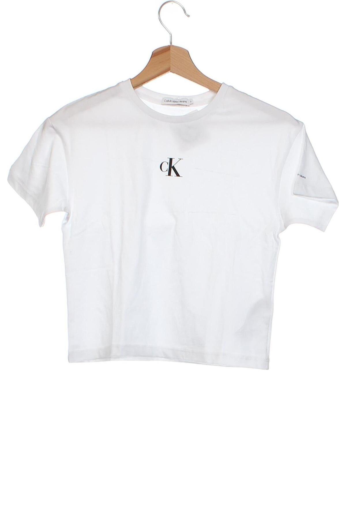 Kinder T-Shirt Calvin Klein Jeans, Größe 7-8y/ 128-134 cm, Farbe Weiß, Preis 11,79 €