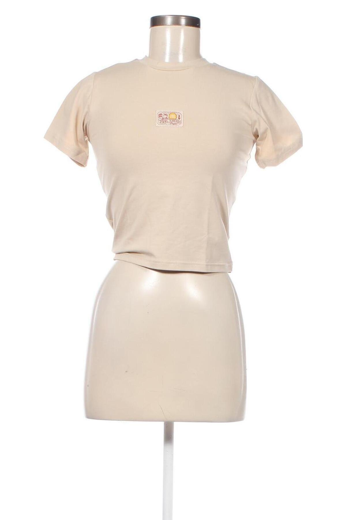 Damen T-Shirt Viral Vibes, Größe S, Farbe Beige, Preis 6,99 €