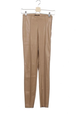 Дамски кожен панталон Zara, Размер XS, Цвят Бежов, Еко кожа, Цена 29,15 лв.