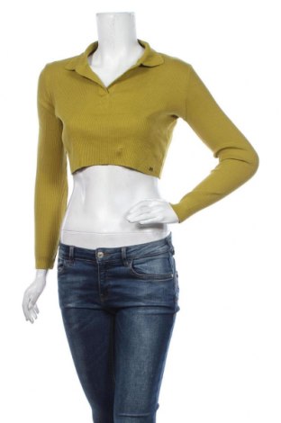 Дамски пуловер Pull&Bear, Размер L, Цвят Зелен, 97% памук, 3% еластан, Цена 33,60 лв.