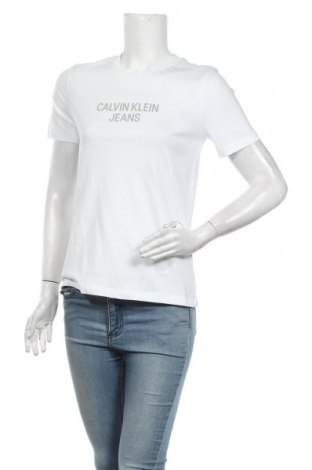 Damen T-Shirt Calvin Klein Jeans, Größe S, Farbe Weiß, Baumwolle, Preis 32,58 €