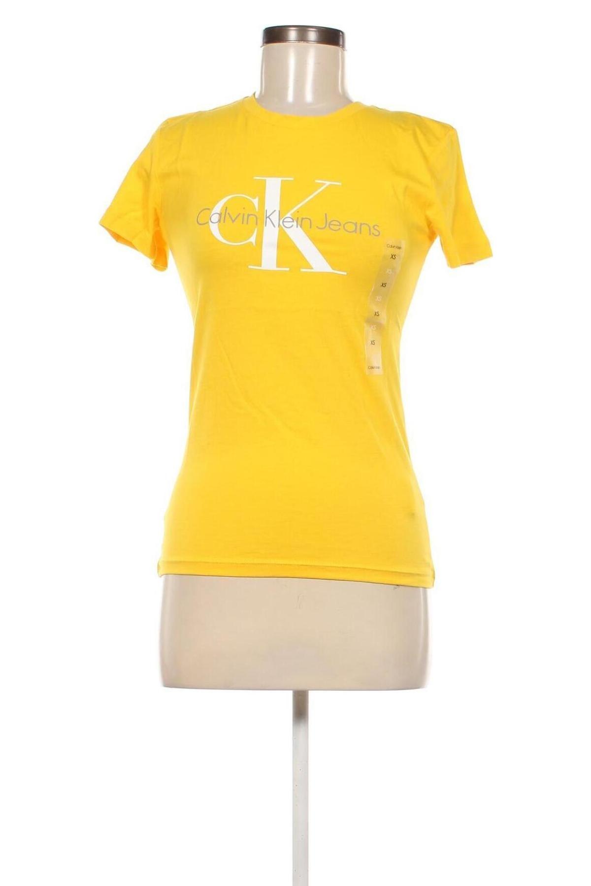 Damski T-shirt Calvin Klein Jeans, Rozmiar XS, Kolor Żółty, Cena 123,49 zł