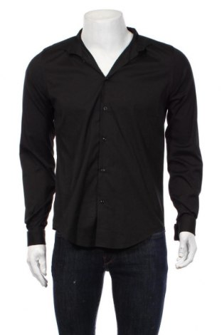 Мъжка риза Zara Man, Размер M, Цвят Черен, 78% памук, 19% полиамид, 3% еластан, Цена 24,70 лв.