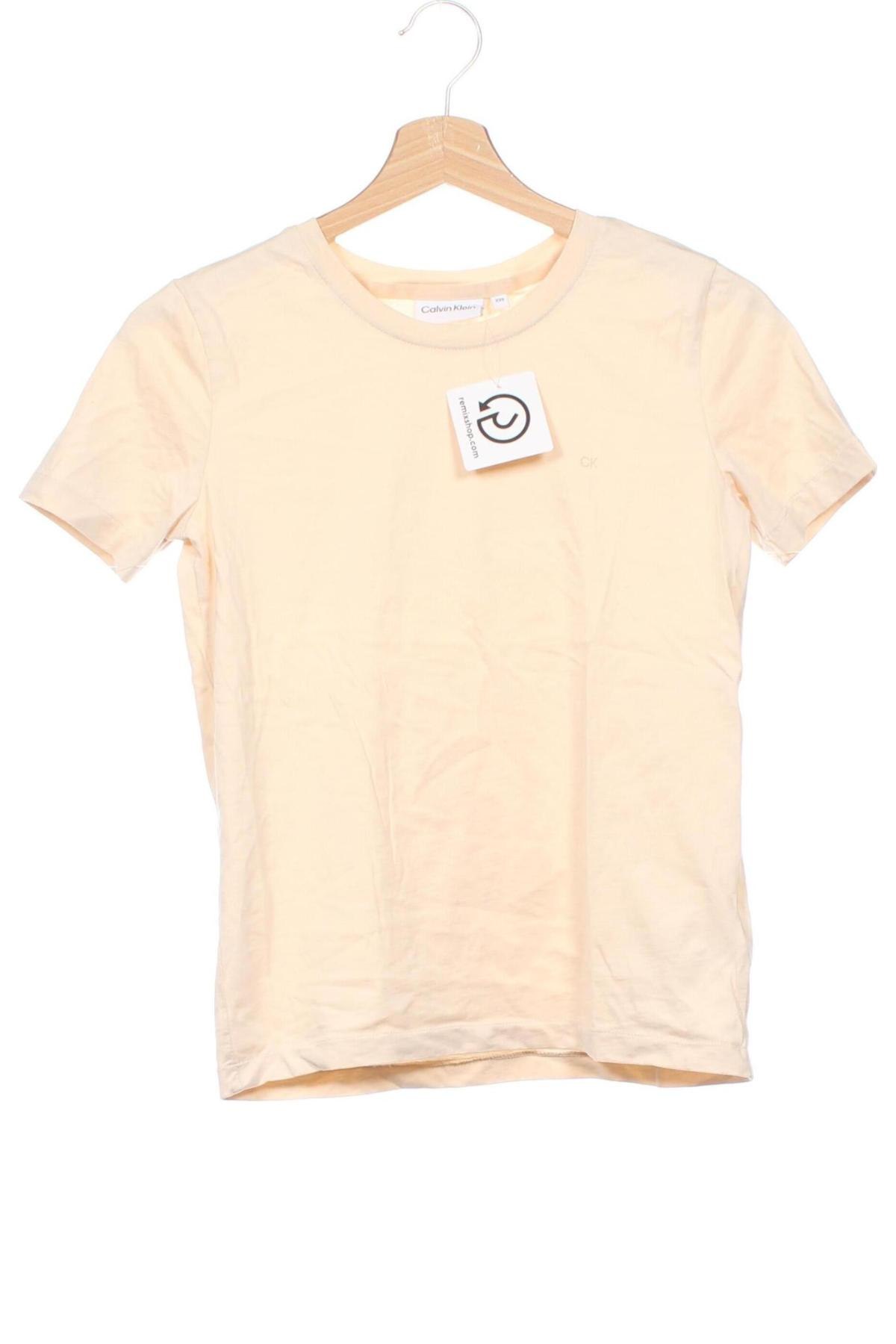 Damen T-Shirt Calvin Klein, Größe XXS, Farbe Beige, Preis € 10,49