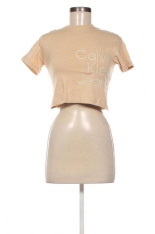 Damen T-Shirt Calvin Klein Jeans, Größe XS, Farbe Beige, Preis 28,99 €