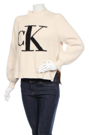 Pulover de femei Calvin Klein Jeans, Mărime L, Culoare Bej, Preț 753,29 Lei