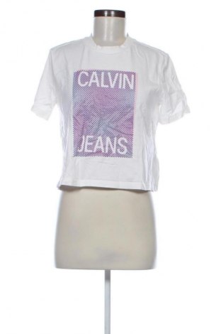 Damen T-Shirt Calvin Klein Jeans, Größe L, Farbe Weiß, Preis 17,39 €
