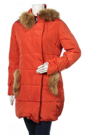 Dámska bunda , Veľkosť M, Farba Oranžová, Textil, prírodná kožušina , perie, Cena  23,25 €