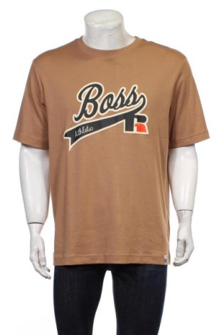 Męski T-shirt BOSS x Russell Athletic, Rozmiar XL, Kolor Beżowy, Bawełna, Cena 497,78 zł