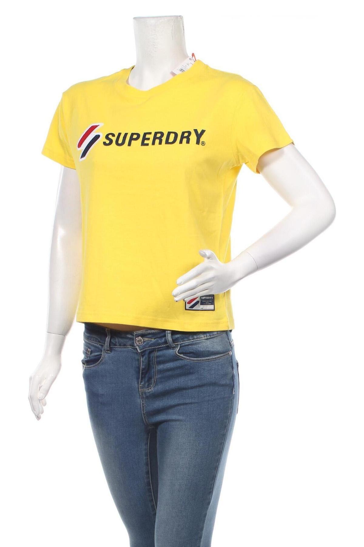 Γυναικείο t-shirt Superdry, Μέγεθος S, Χρώμα Κίτρινο, Βαμβάκι, Τιμή 20,36 €
