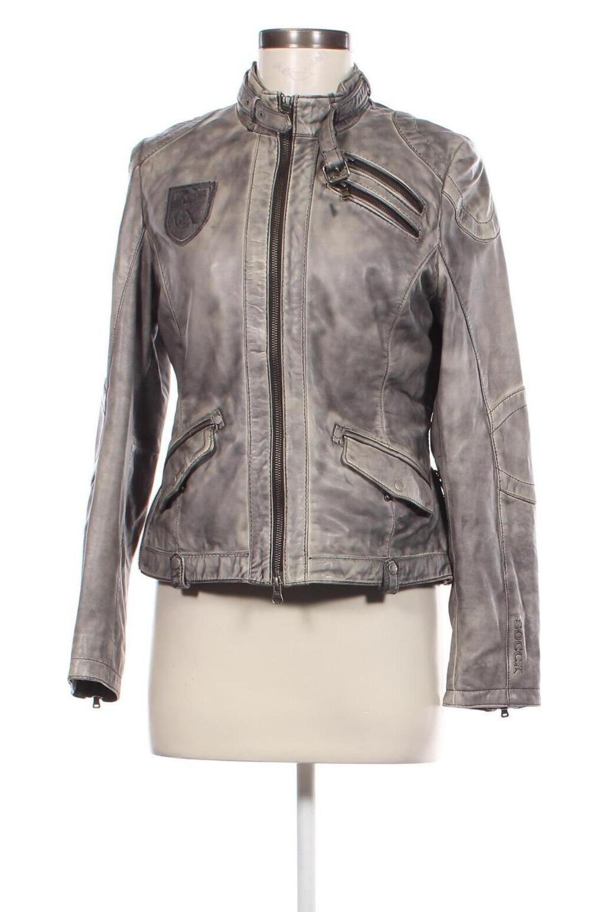 Damen Lederjacke Soccx, Größe M, Farbe Grau, Preis 138,79 €