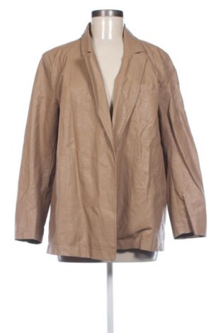 Дамско кожено яке Zara, Размер L, Цвят Бежов, Цена 41,99 лв.