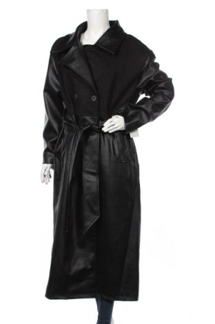 Damski płaszcz NA-KD, Rozmiar XL, Kolor Czarny, Poliester, elastyna, eko skóra, Cena 424,34 zł