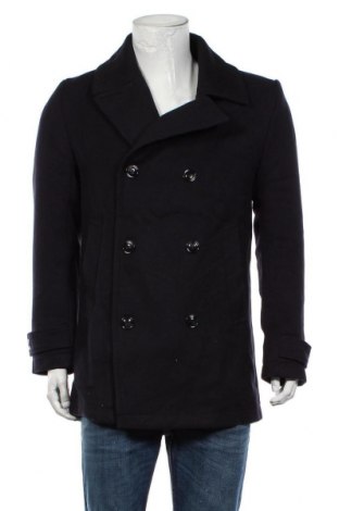 Мъжко палто H&M, Размер L, Цвят Син, 71% полиестер, 29% вискоза, Цена 72,45 лв.
