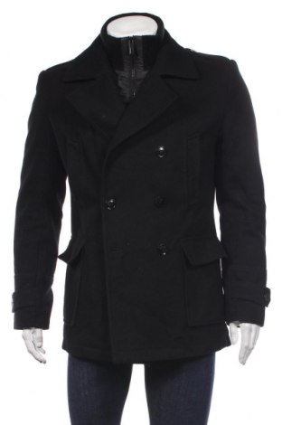 Мъжко палто Zara Man, Размер L, Цвят Черен, 60% вълна, 30% полиестер, 4% полиамид, 3% акрил, 3% други нишки, Цена 86,10 лв.