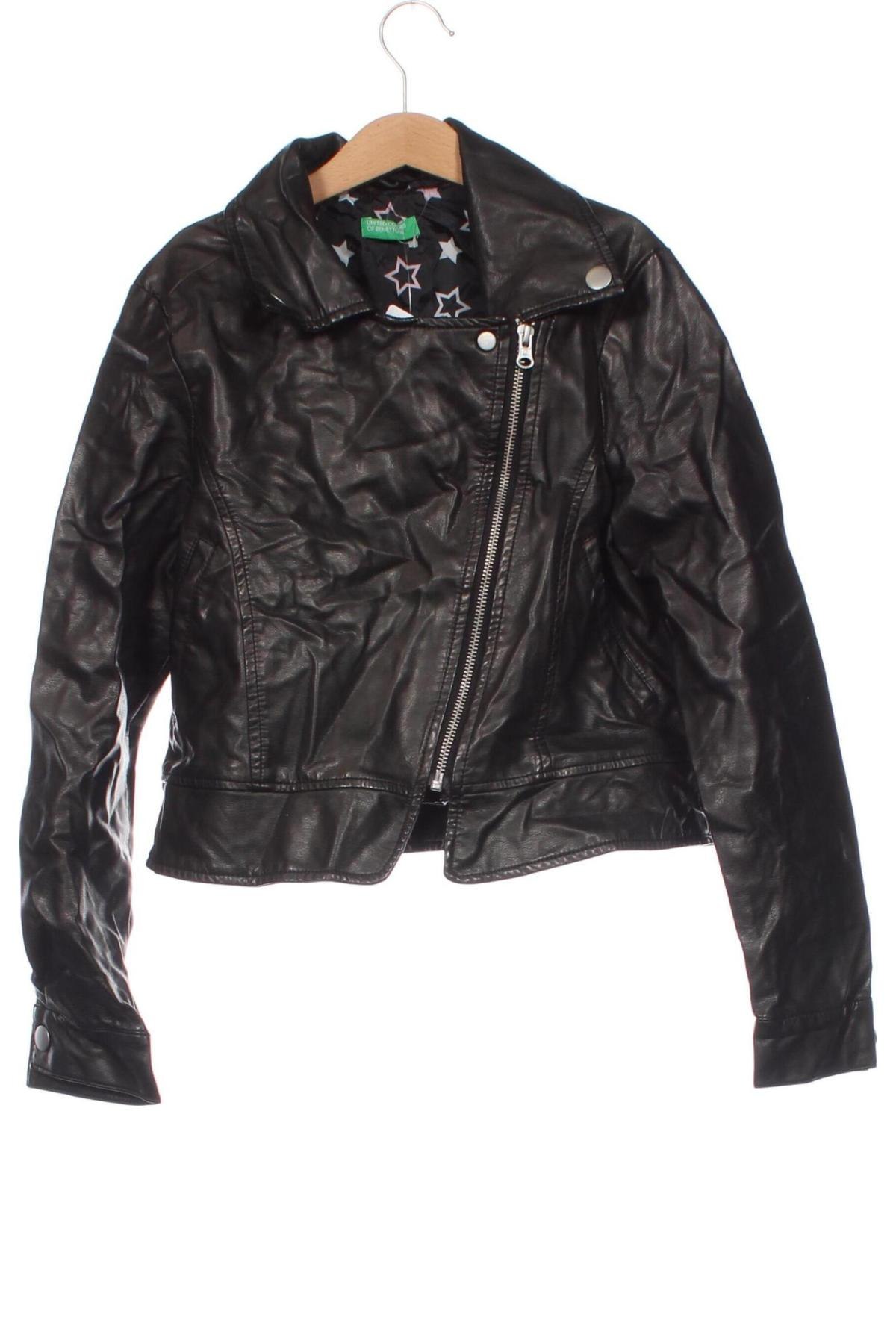 Kinder Lederjacke United Colors Of Benetton, Größe 4-5y/ 110-116 cm, Farbe Schwarz, Preis 12,99 €