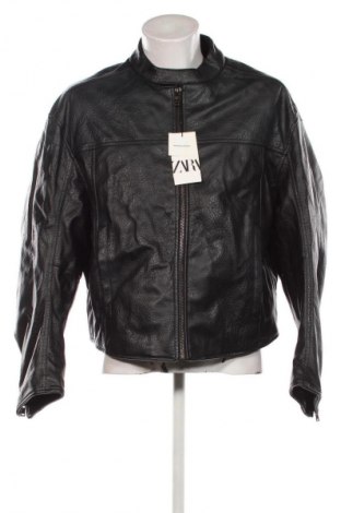 Мъжко кожено яке Zara, Размер XL, Цвят Черен, Цена 110,20 лв.