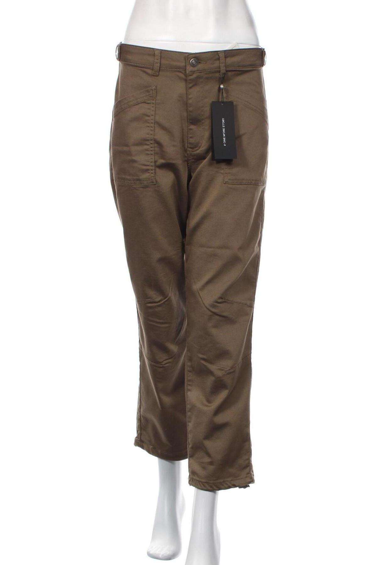 Дамски панталон One More Story, Размер M, Цвят Зелен, Цена 59,15 лв.
