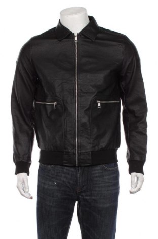 Мъжко кожено яке Jack & Jones, Размер M, Цвят Черен, Цена 95,00 лв.
