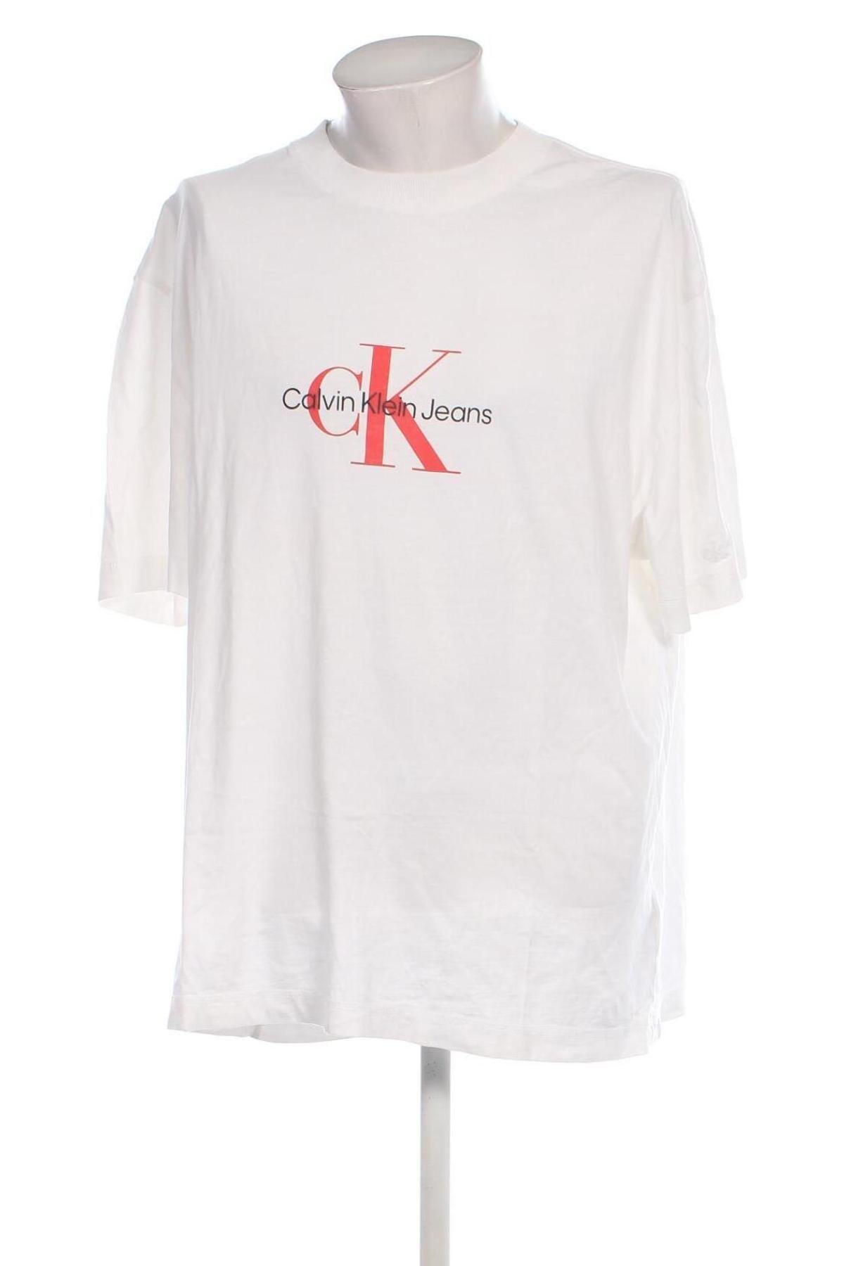 Herren T-Shirt Calvin Klein Jeans, Größe XXL, Farbe Weiß, Preis 57,49 €