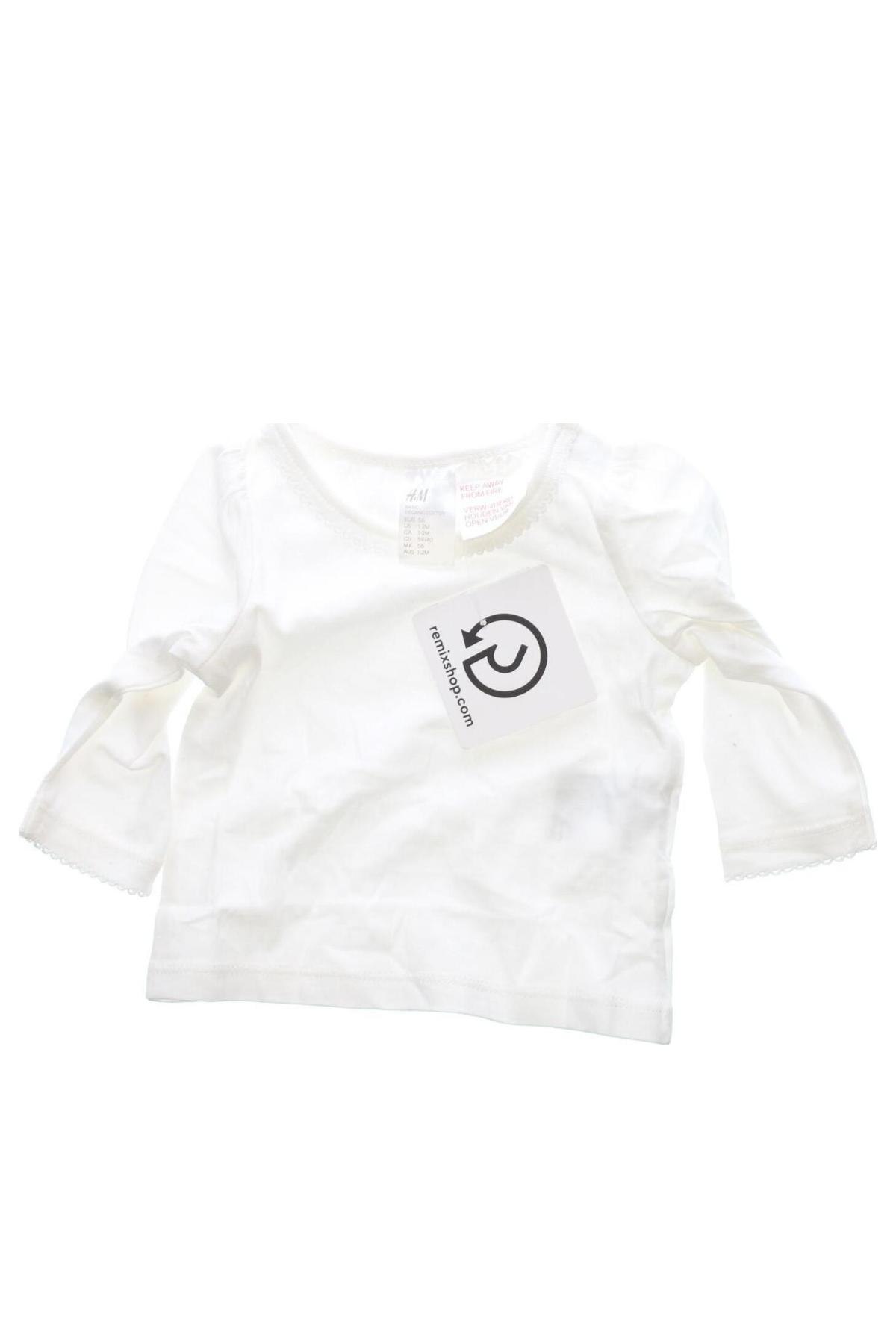 Детска блуза H&M, Размер 1-2m/ 50-56 см, Цвят Бял, Цена 32,00 лв.