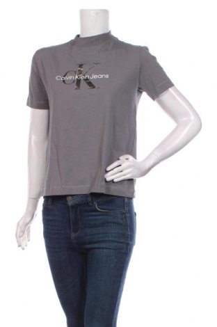 Tricou de femei Calvin Klein Jeans, Mărime M, Culoare Gri, 94% bumbac, 6% elastan, Preț 153,32 Lei