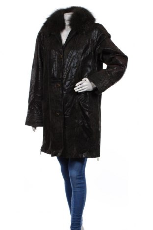 Дамско кожено яке, Размер XL, Цвят Зелен, Естествена кожа, естествен косъм, Цена 113,35 лв.