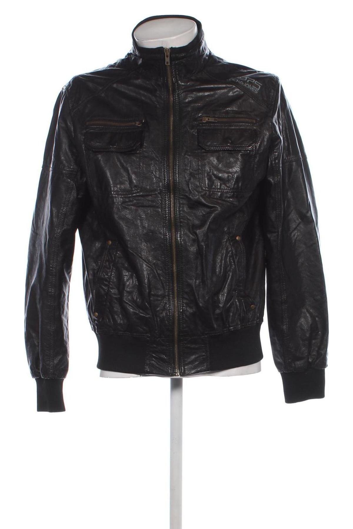 Herren Lederjacke Jack & Jones, Größe L, Farbe Schwarz, Preis 95,99 €