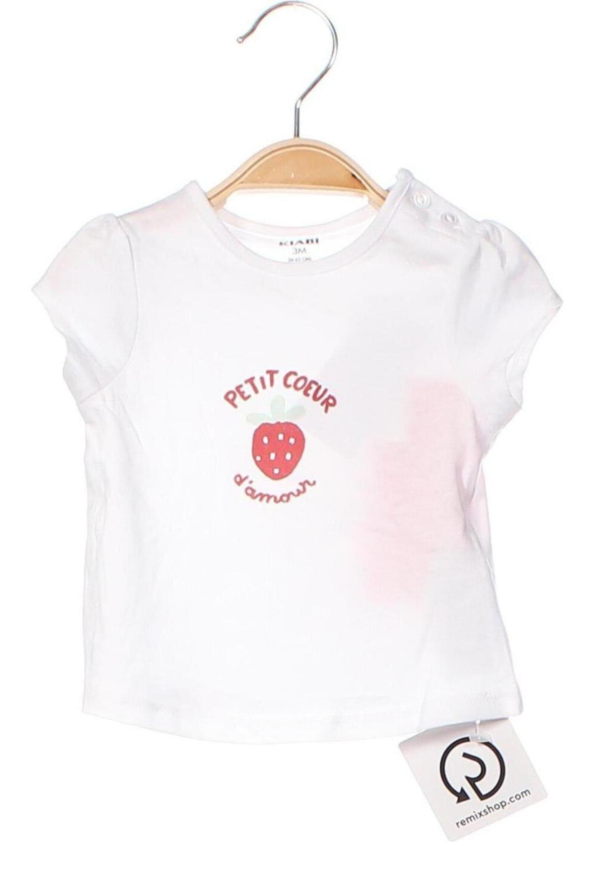 Детска тениска Kiabi, Размер 2-3m/ 56-62 см, Цвят Бял, Цена 14,00 лв.