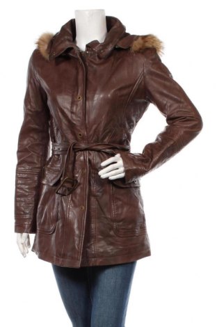 Дамско кожено яке, Размер M, Цвят Кафяв, Естествена кожа, естествен косъм, Цена 140,00 лв.