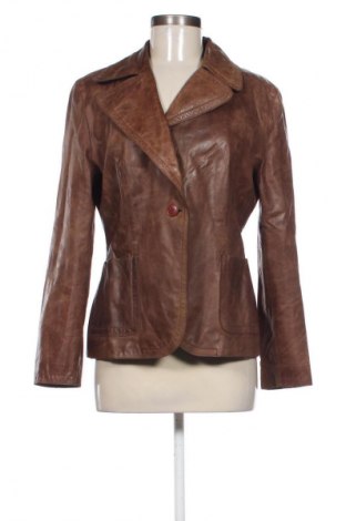 Дамско кожено яке Zara, Размер XL, Цвят Кафяв, Цена 182,69 лв.