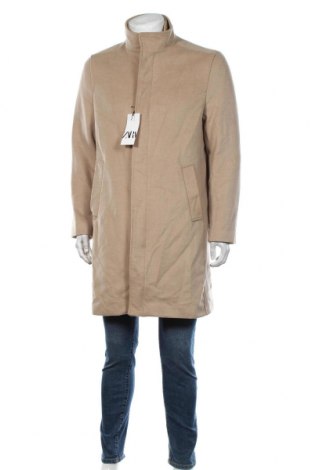 Мъжко палто Zara, Размер XL, Цвят Бежов, 61% полиестер, 35% вискоза, 4% еластан, Цена 55,65 лв.