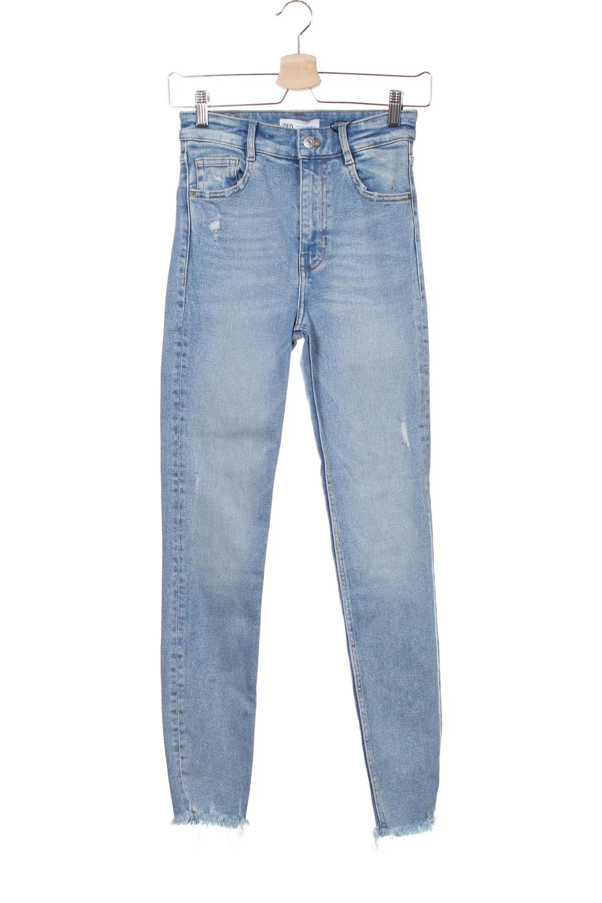 Damskie jeansy Zara, Rozmiar XS, Kolor Niebieski, 95% bawełna, 5% elastyna, Cena 110,63 zł