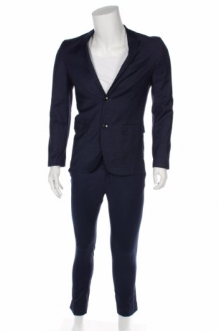 Мъжки костюм H&M, Размер M, Цвят Син, 75% полиестер, 18% вискоза, 7% вълна, Цена 105,00 лв.