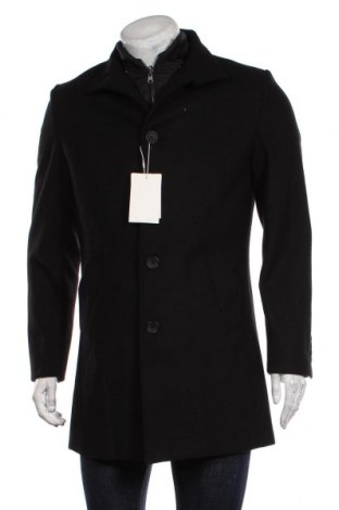 Мъжко палто Bruun & Stengade, Размер M, Цвят Черен, 50% вълна, 50% полиестер, Цена 205,92 лв.