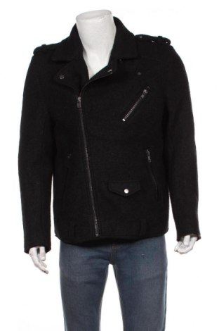 Мъжко палто H&M Divided, Размер L, Цвят Черен, 51% полиестер, 49% вълна, Цена 140,00 лв.