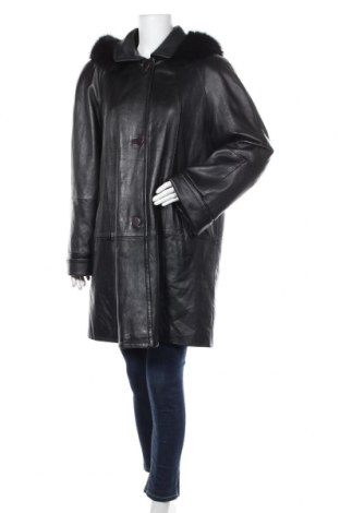 Дамско кожено палто, Размер XL, Цвят Черен, Естествена кожа, естествен косъм, Цена 103,40 лв.