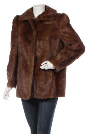Дамско кожено палто, Размер M, Цвят Кафяв, Естествен косъм, Цена 214,00 лв.