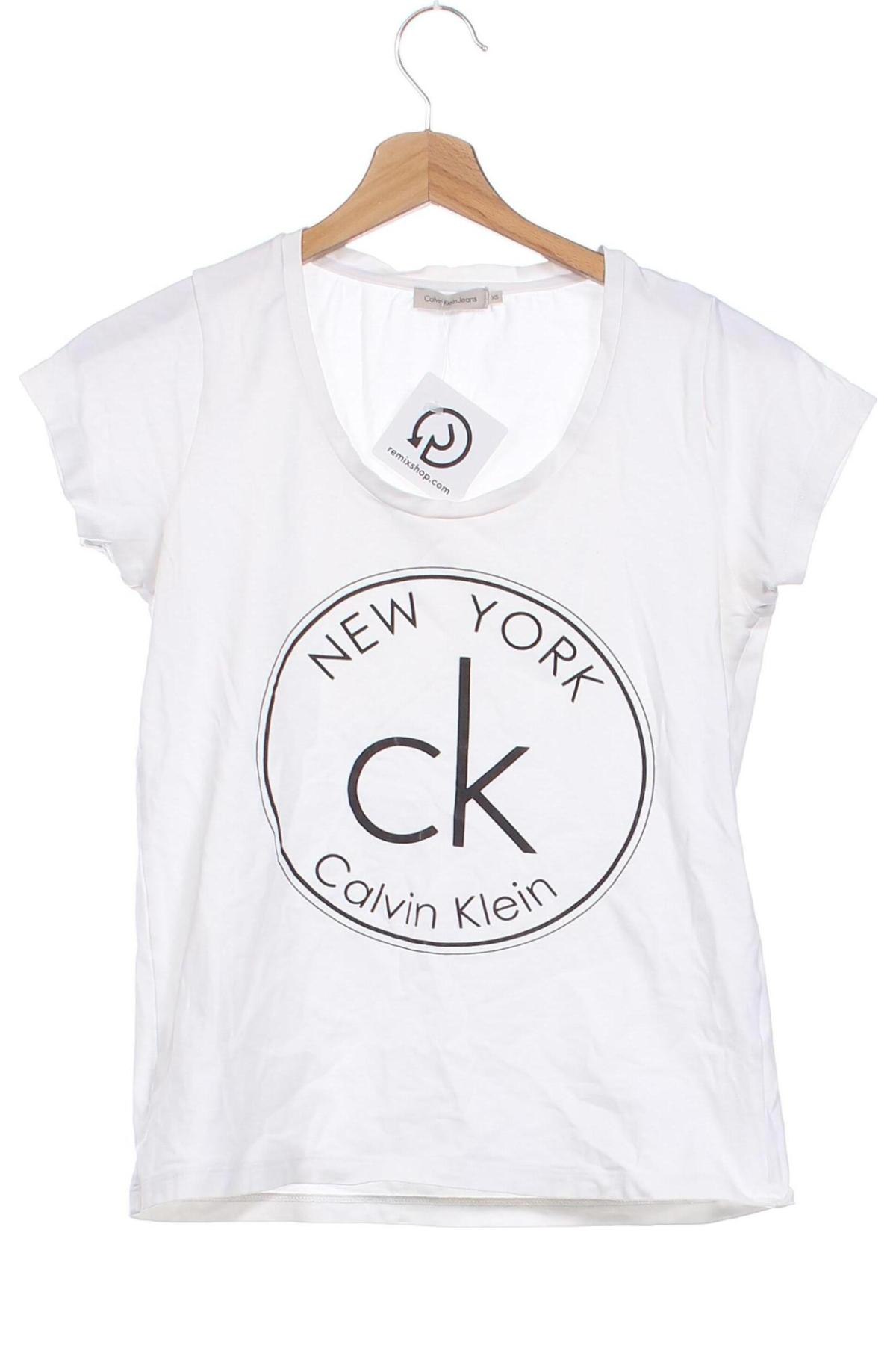 Damen T-Shirt Calvin Klein Jeans, Größe XS, Farbe Weiß, Preis € 21,99