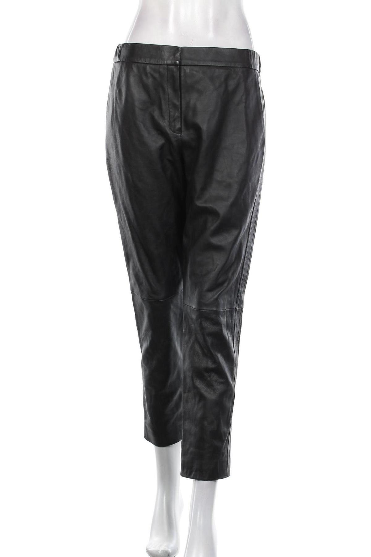 Дамски кожен панталон Massimo Dutti, Размер M, Цвят Черен, Естествена кожа, Цена 359,25 лв.