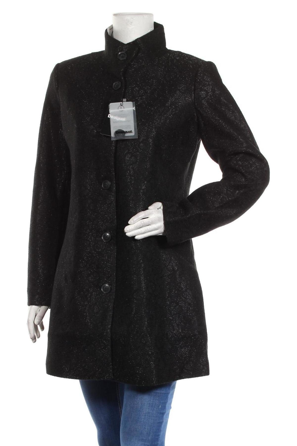 Γυναικείο παλτό Desigual, Μέγεθος M, Χρώμα Μαύρο, 66%ακρυλικό, 22% πολυαμίδη, 7% μαλλί, 3% ελαστάνη, 2% πολυεστέρας, Τιμή 150,39 €
